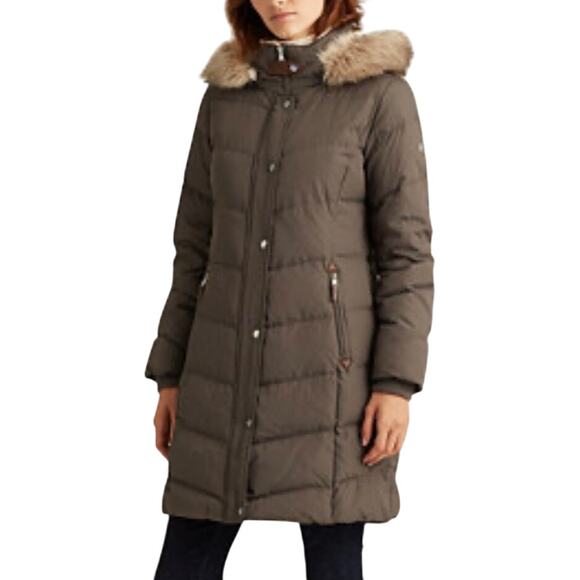 Lauren Ralph Lauren Women's Faux-Fur-Trim Hooded Down Puffer Coat XL Olive Green - Picture 3 of 12